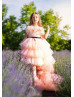 Peach Tulle Tiered High Low Stunning Flower Girl Dress